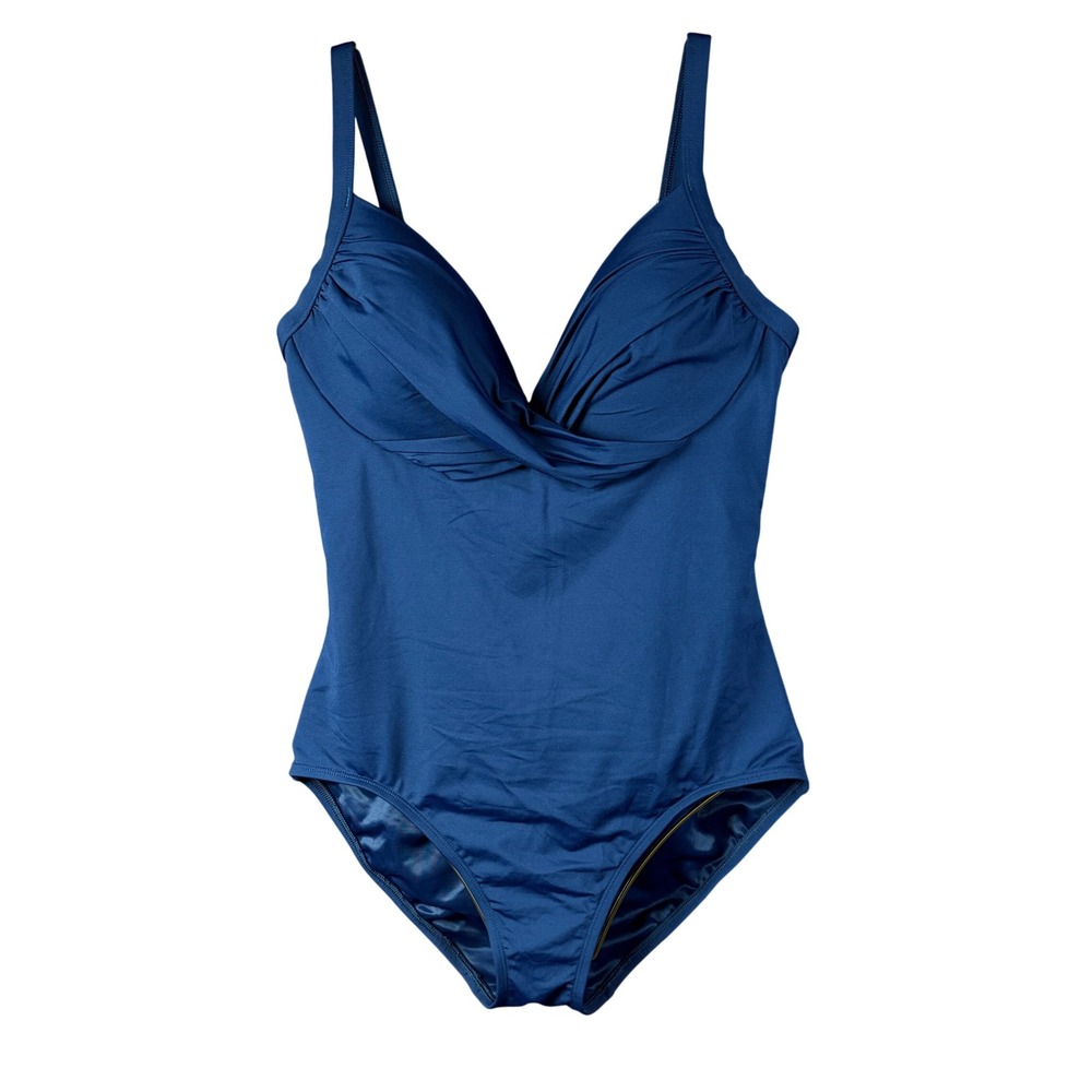 Lands' End Women's 8 Blue Chlorine Resistant V-Neck Wrap One Piece Swimsuit